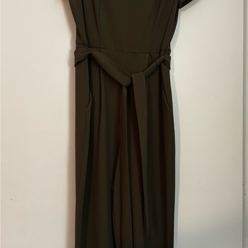 Calvin Klein Olive Green Jumpsuit | Gold Zipper| Tie Waist | Slightly Worn | Med